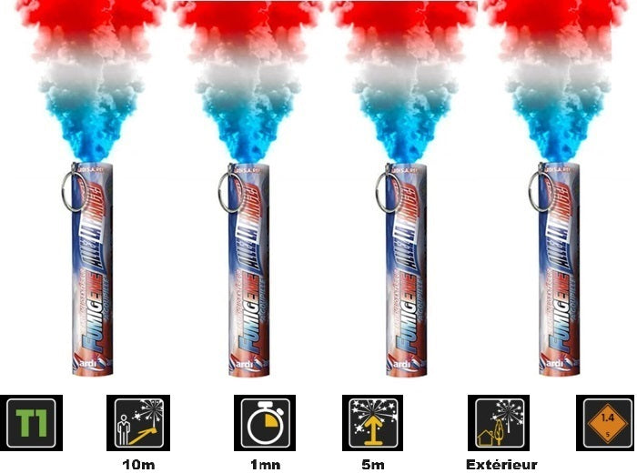 1x lot de 4 fumigènes bleu blanc rouge t1 1min