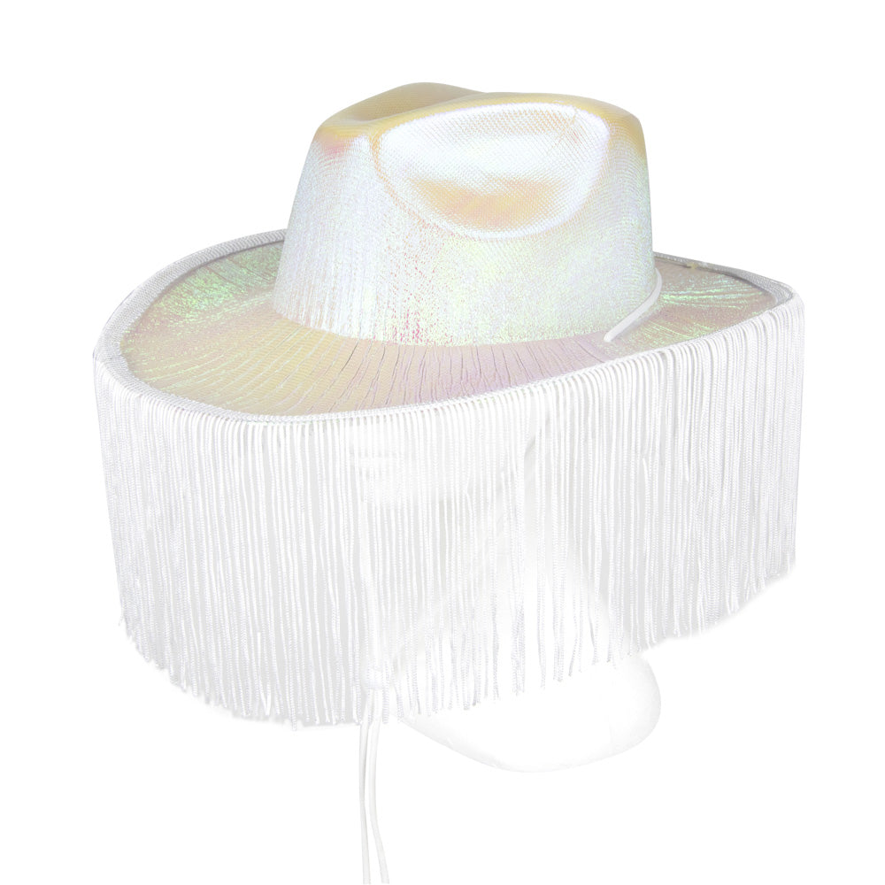 CHAPEAU DE COWBOY BLANC IRISE AVEC FRANGES