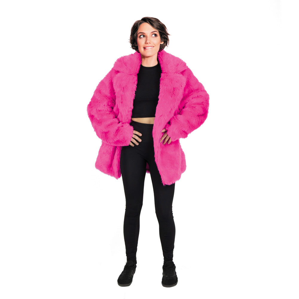 VESTE FOURRURE ROSE FLUO TAILLE L