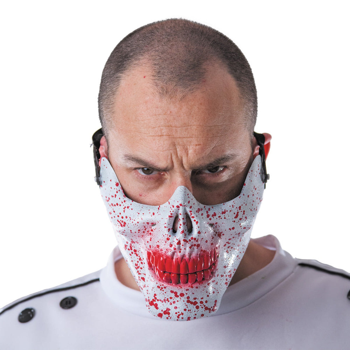 DEMI MASQUE TÊTE DE MORT ENSANGLANTEE