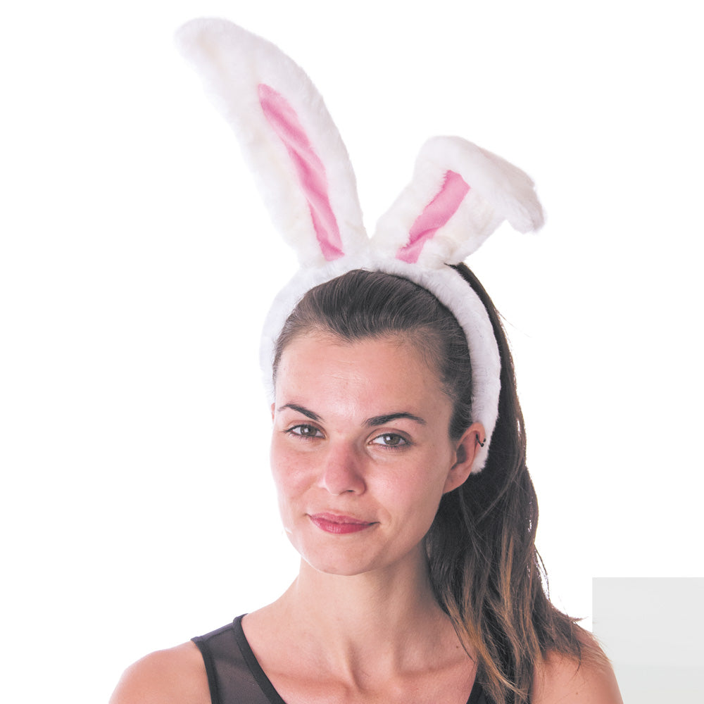 SERRE TÊTE OREILLE DE LAPIN BLANC ET ROSE PELUCHE