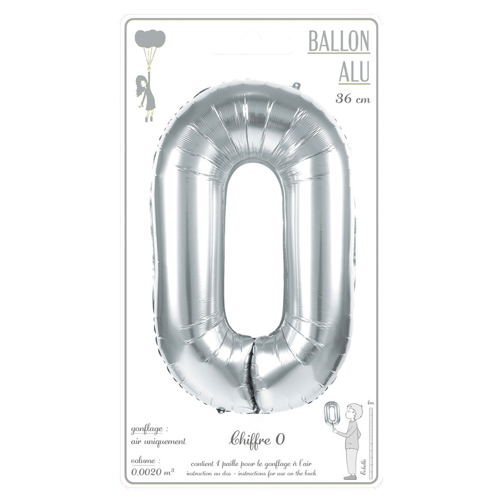 BALLON MYLAR CHIFFRE 0 ARGENT 36CM