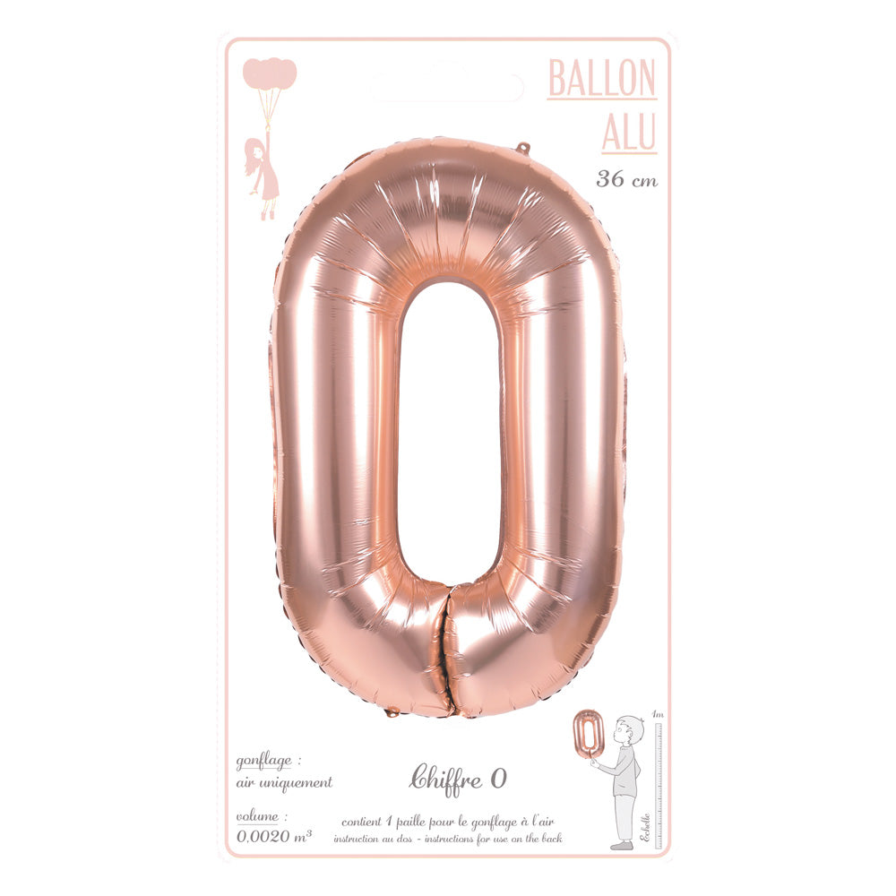 BALLON MYLAR CHIFFRE 0 ROSE GOLD 36CM