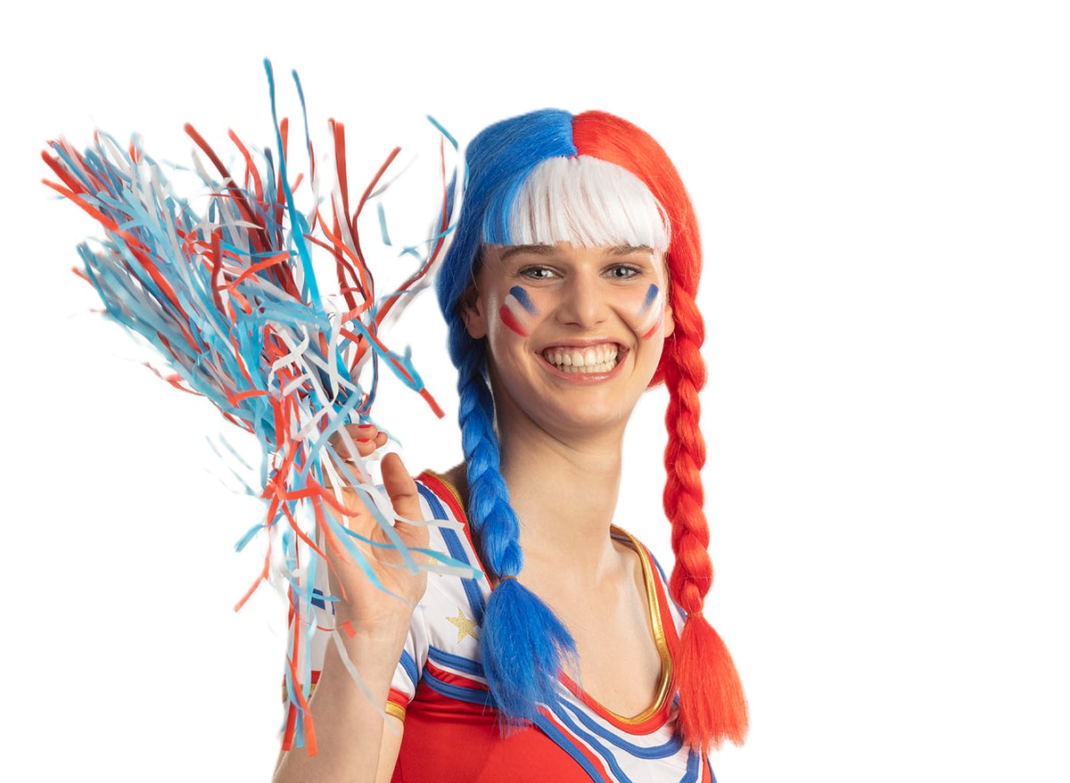 perruque bleu blanc rouge avec tresses france