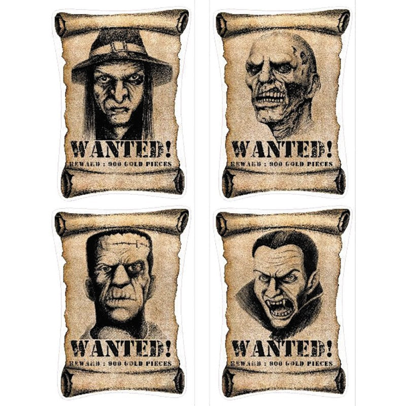 4 AFFICHES AUTOCOLLANTES WANTED