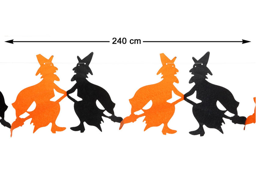 guirlande halloween sorcière orange/noir en papier 2.4m