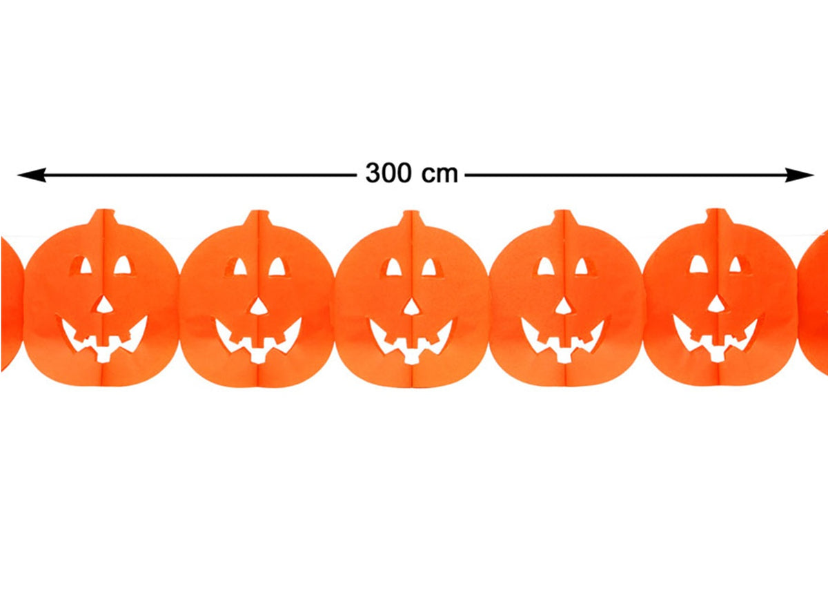 guirlande halloween citrouilles orange en papier 3m
