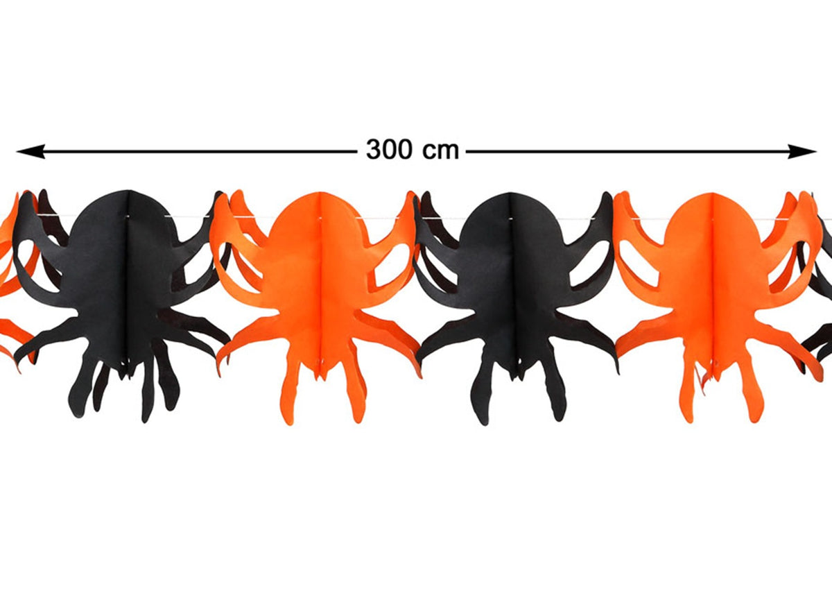guirlande halloween araignées orange/noir en papier 3m