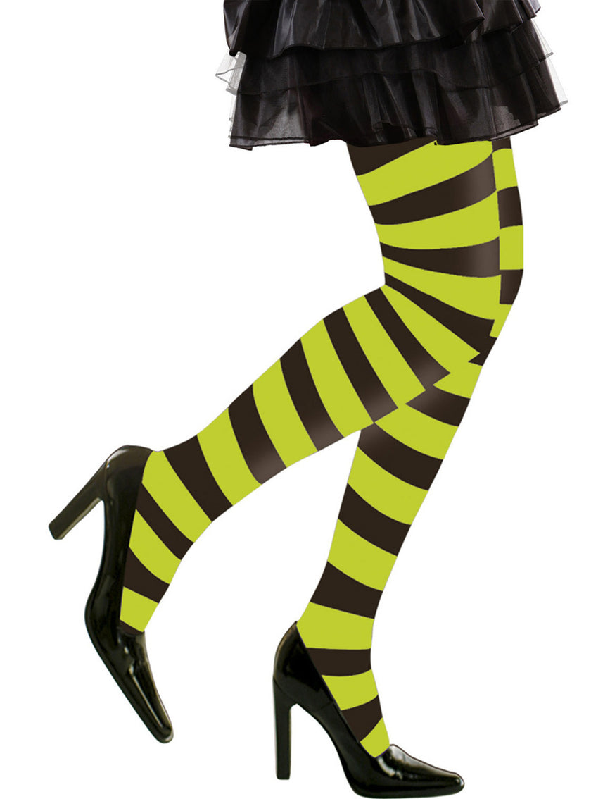 Collant rayures vertes et noires femme