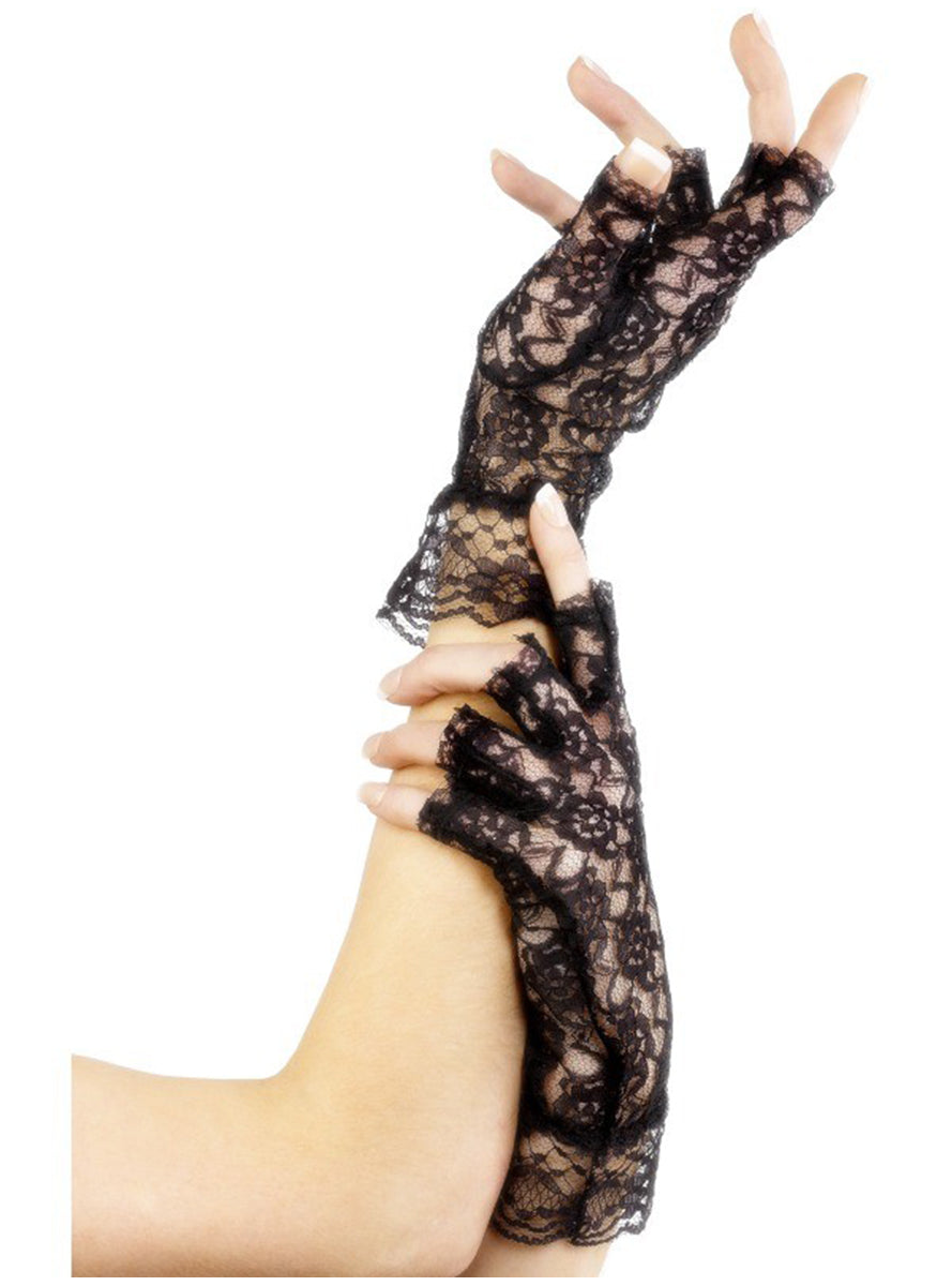 Gants noir de dentelle sans doigt