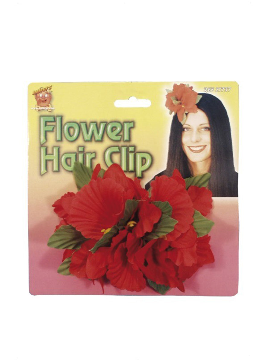 Pince à cheveux avec une fleure hawaïenne rouge