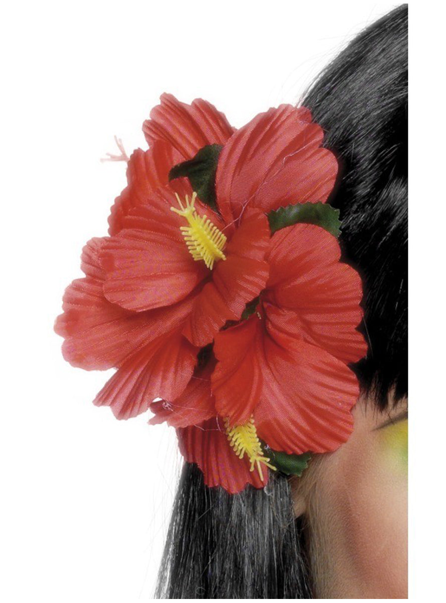 Pince à cheveux avec une fleure hawaïenne rouge