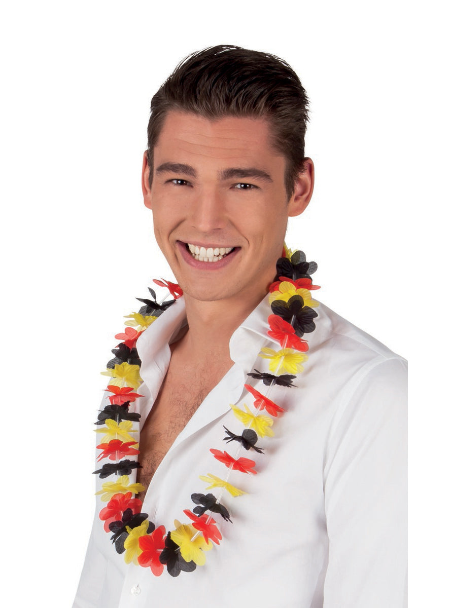Collier Hawaien tricolore noir, jaune, rouge