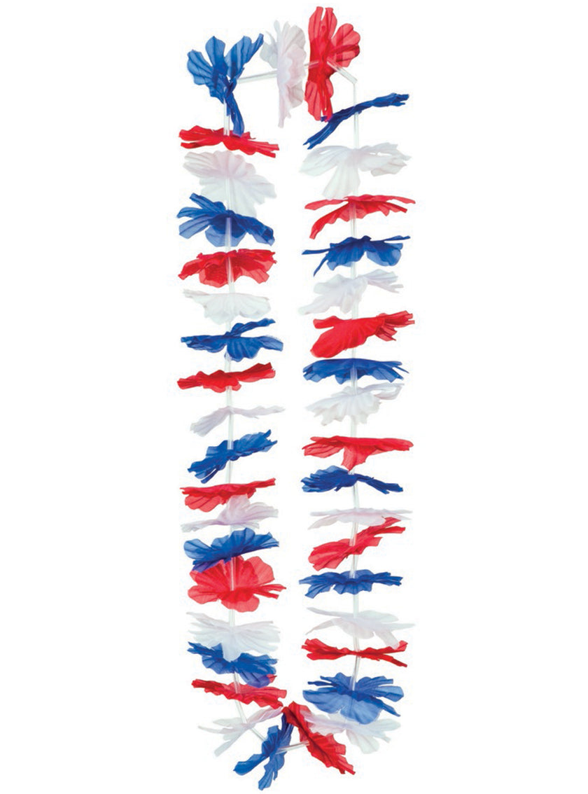 Collier Hawaien tricolore rouge, blanc, bleu