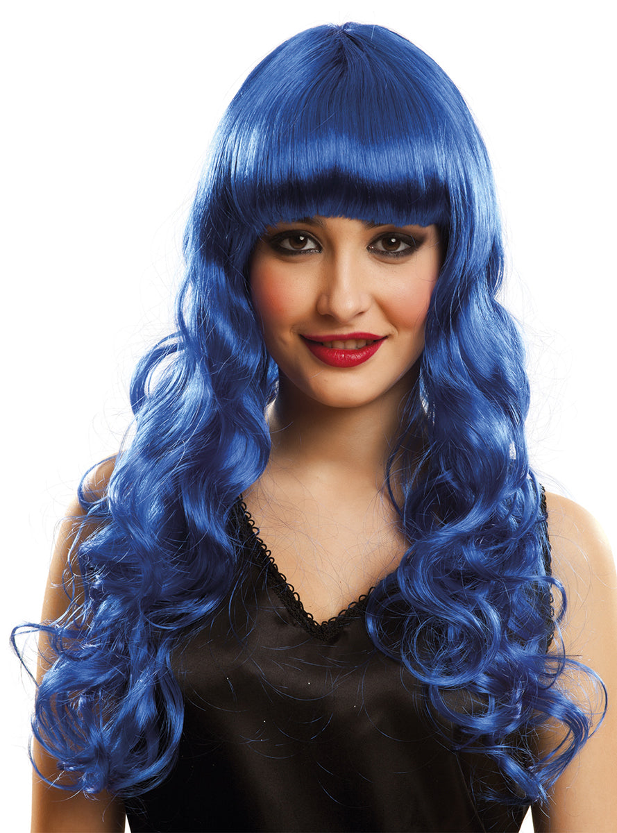 Perruque bleue longue femme