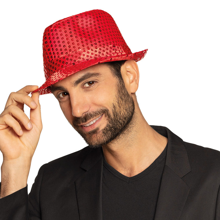 Chapeau rouge paillettes adulte