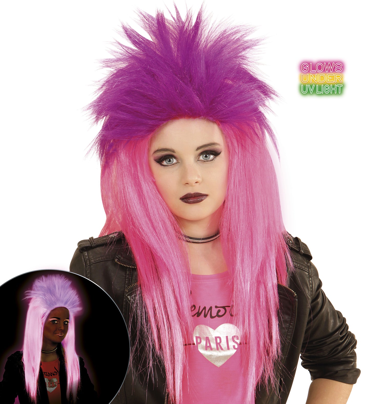 Perruque punk rose fluorescente fille