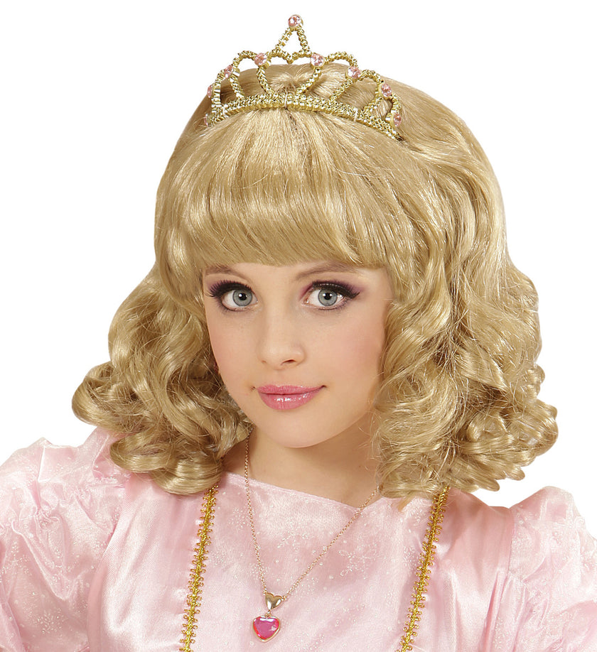 Perruque avec couronne de princesse fille