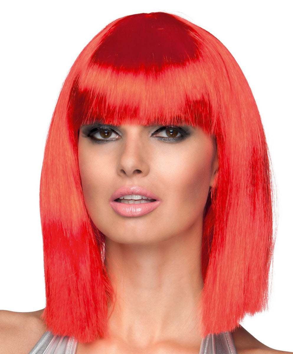 Perruque dance rouge néon femme