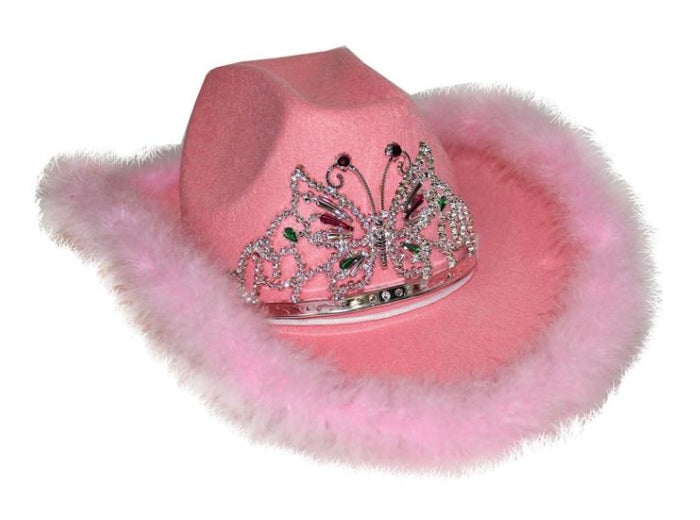 chapeau cowboy plumes rose