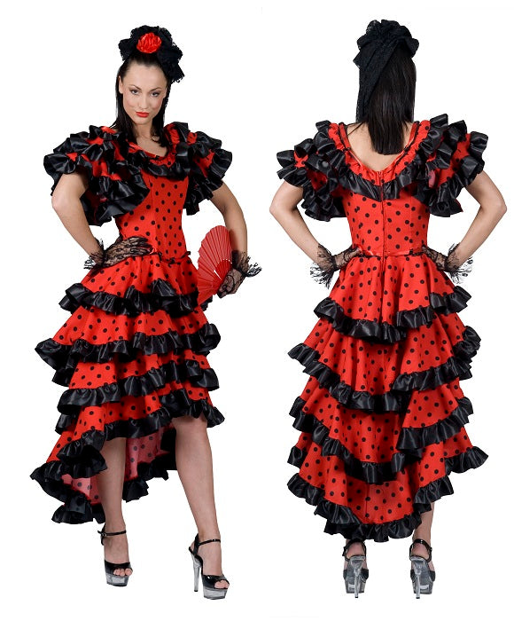 robe espagnole rouge à pois noirs