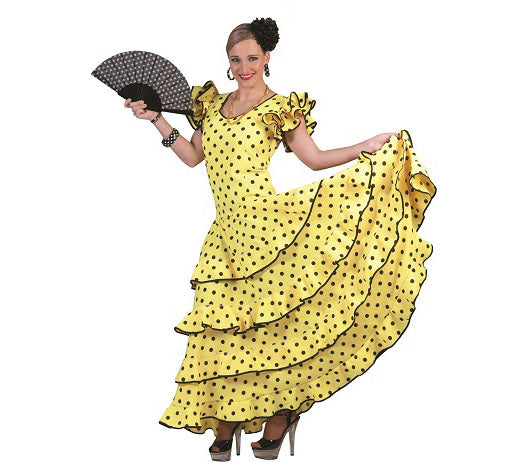 robe espagnole jaune à pois noirs