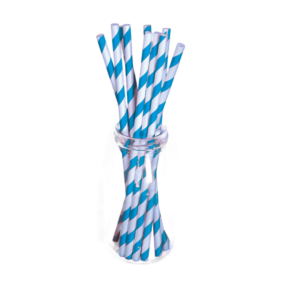 SET 10 PAILLES BLEUES RAYURES BLANCHES