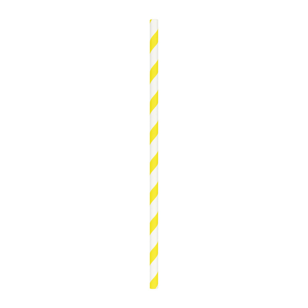 SET 10 PAILLES JAUNES RAYURES BLANCHES