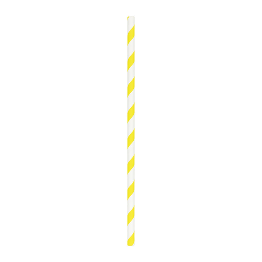 SET 10 PAILLES JAUNES RAYURES BLANCHES