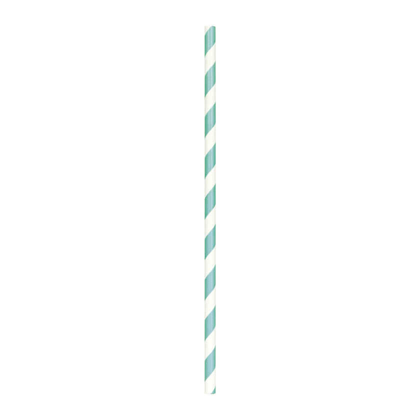 SET 10 PAILLES VERT MENTHE RAYURES BLANCHES