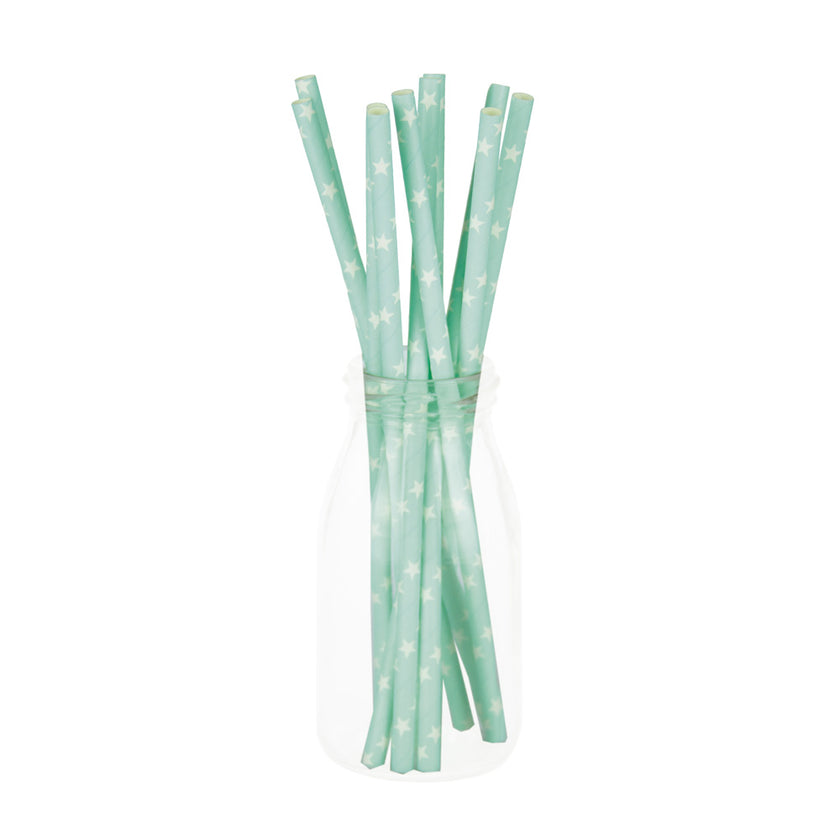 SET 10 PAILLES BLEUES ETOILES BLANCHES