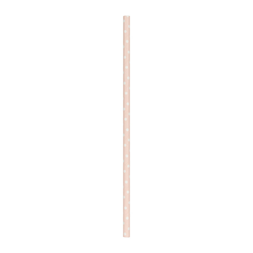 SET 10 PAILLES ROSE PASTEL A POIS BLANCS