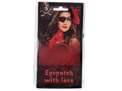 cache-oeil pirate rouge dentelle noir adulte 10x8cm