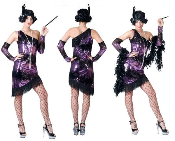 robe charleston à sequins mauve & noir