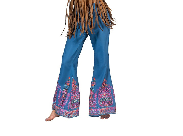 pantalon pattes d'éléphant bleu à broderies femme