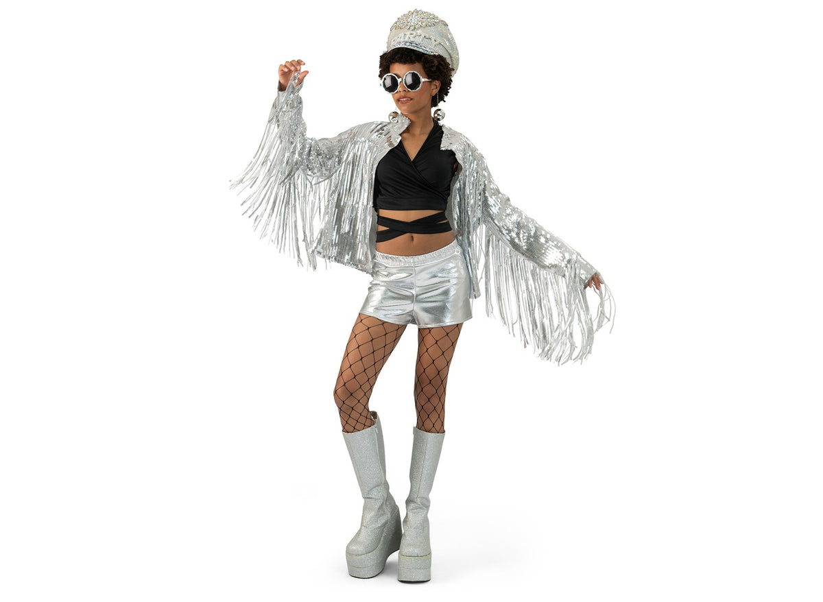 veste à sequins argent avec franges femme