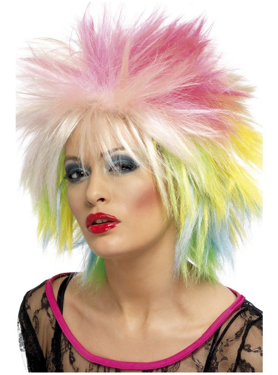 Perruque années 80 multicoloree femme