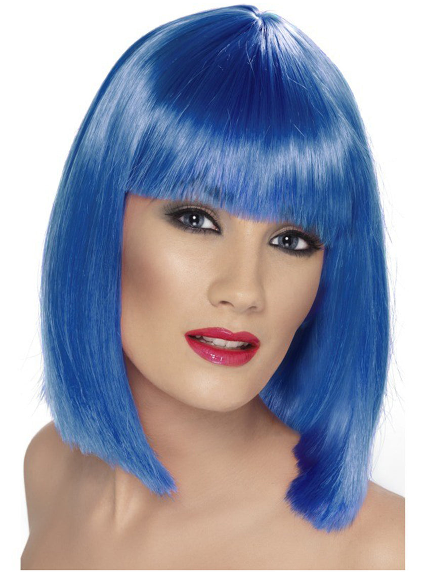 Perruque glamour bleu avec une frange