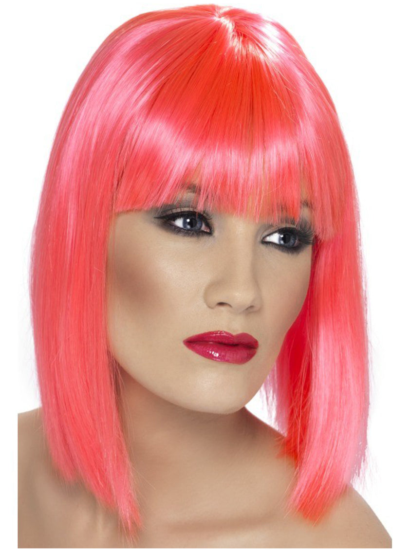 Perruque rose fluo à frange