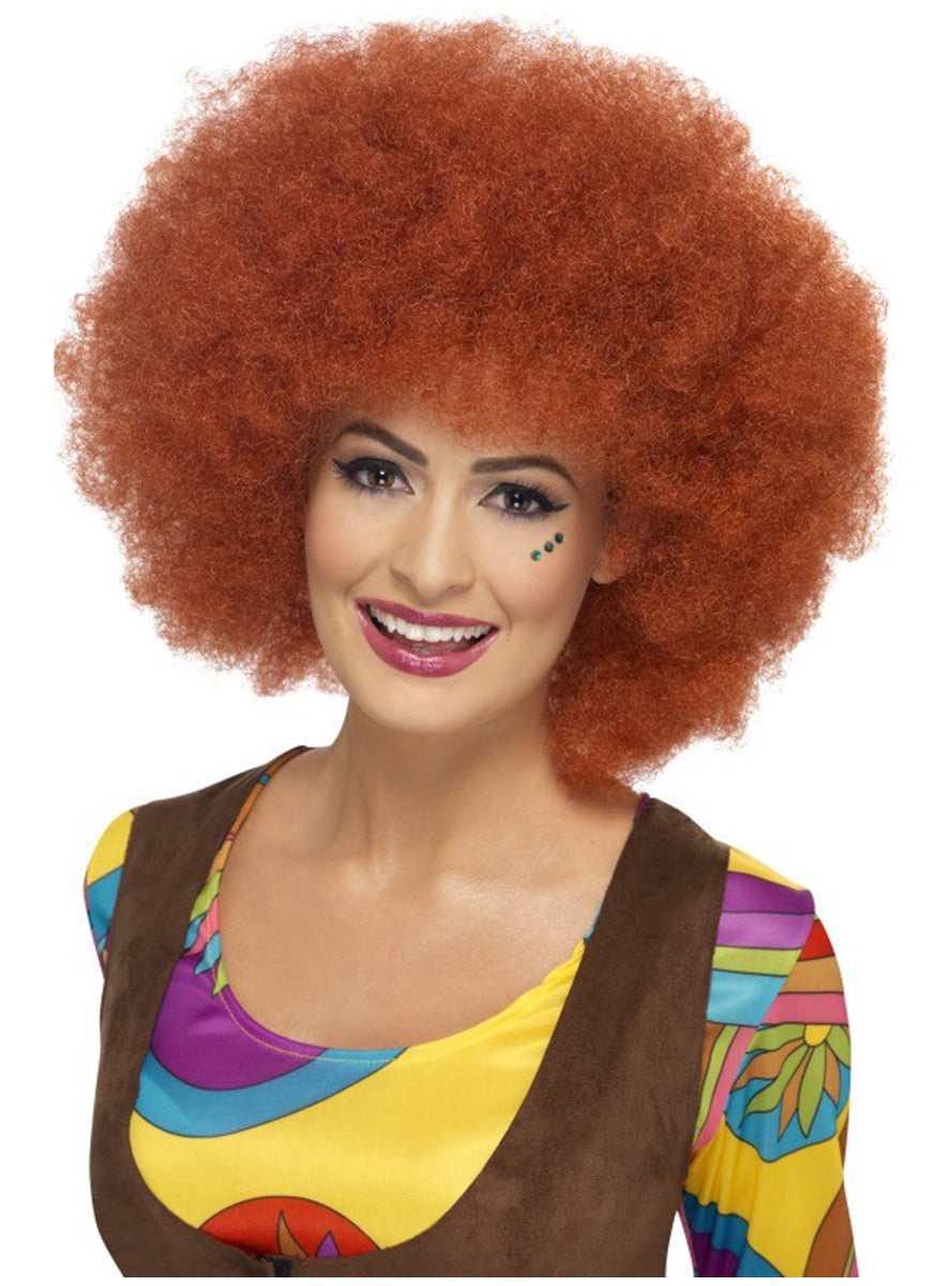 Perruque afro des années 60 châtain rouge