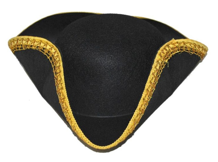 chapeau tricorne feutrine bordure doré
