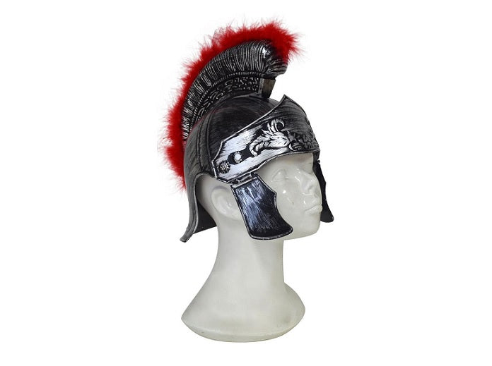 casque de romain argent avec plumeau rouge adulte ii