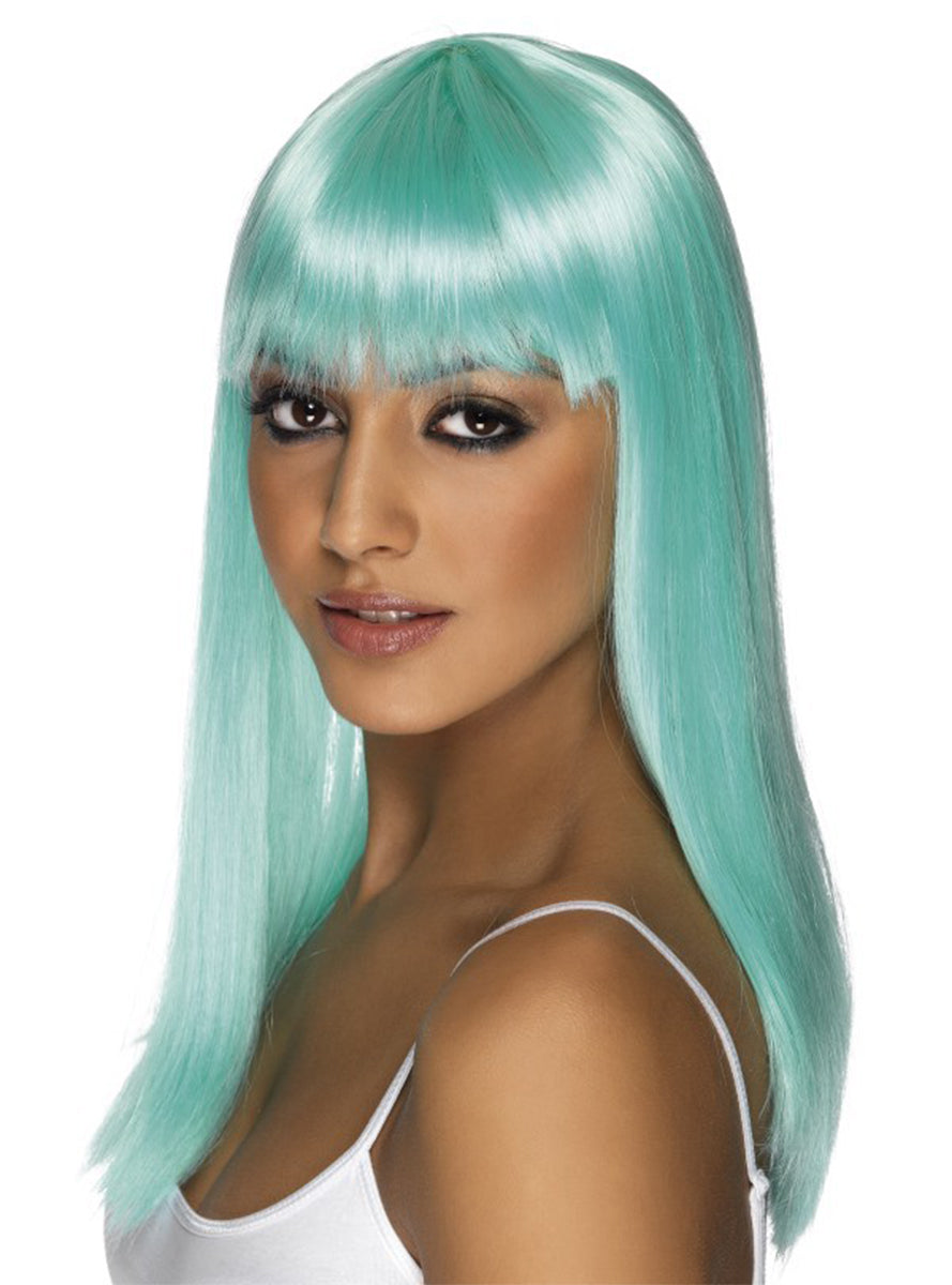 Perruque glamour bleue avec frange