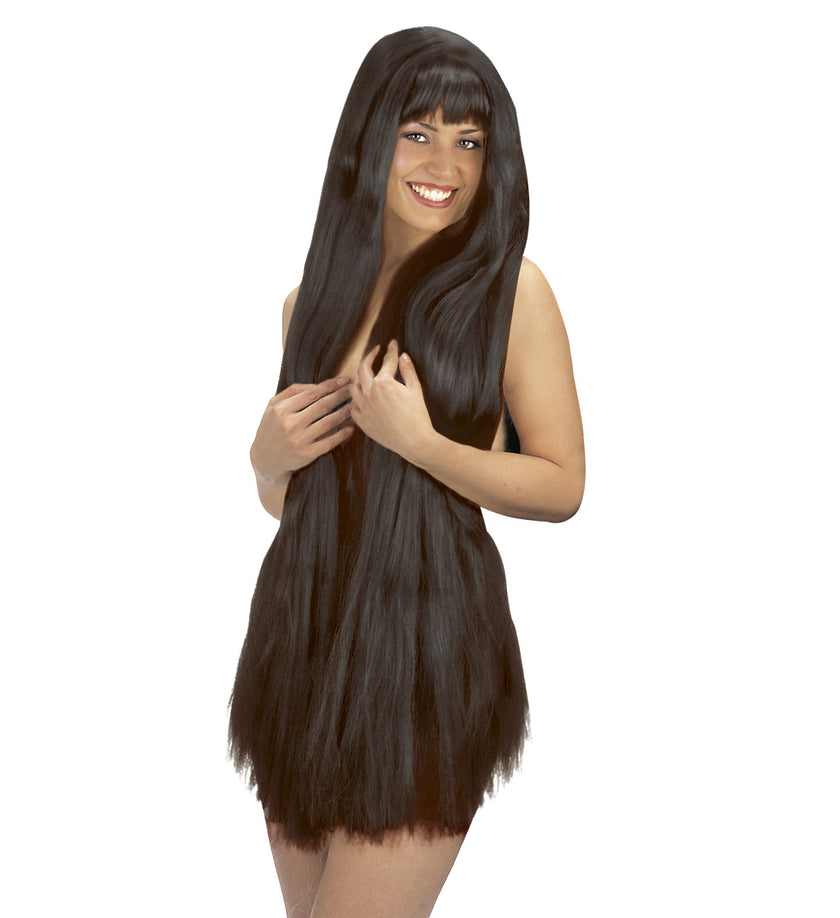 Perruque noire extra longue
