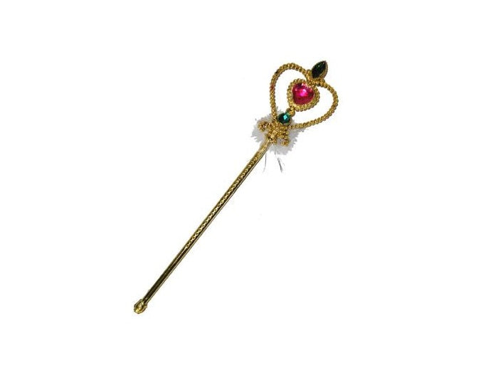 baguette de fée coeur et pierres 32cm or