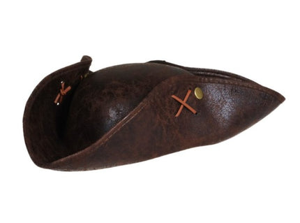chapeau tricorne imitation cuir marron luxe adulte