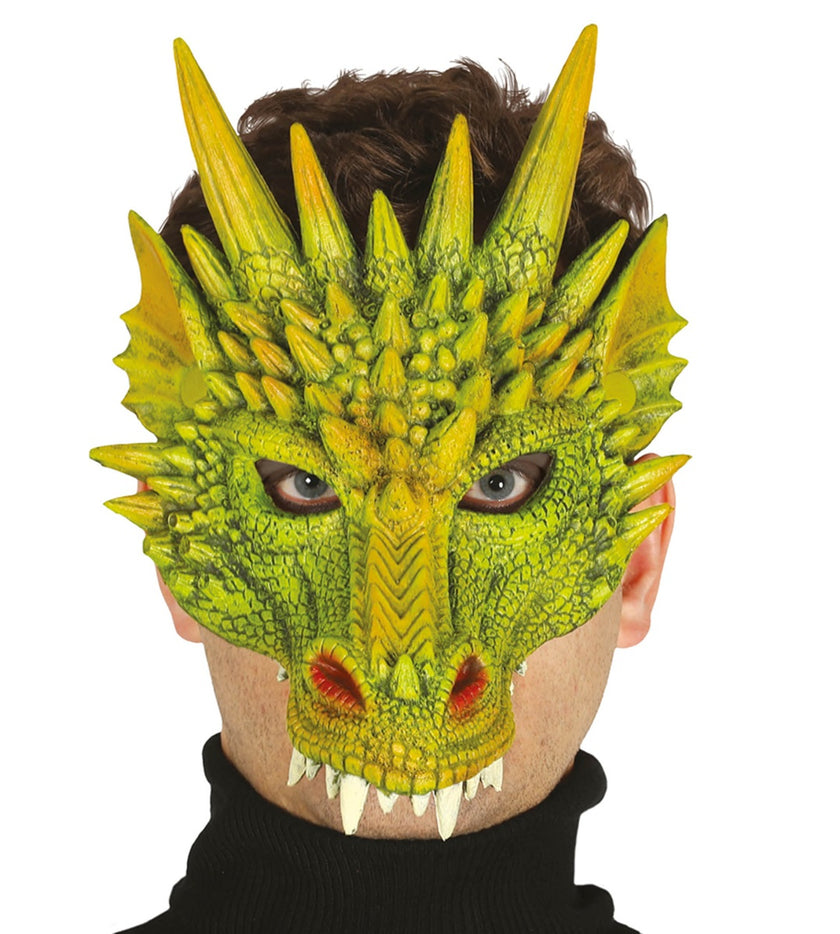 Demi masque dragon vert en latex adulte