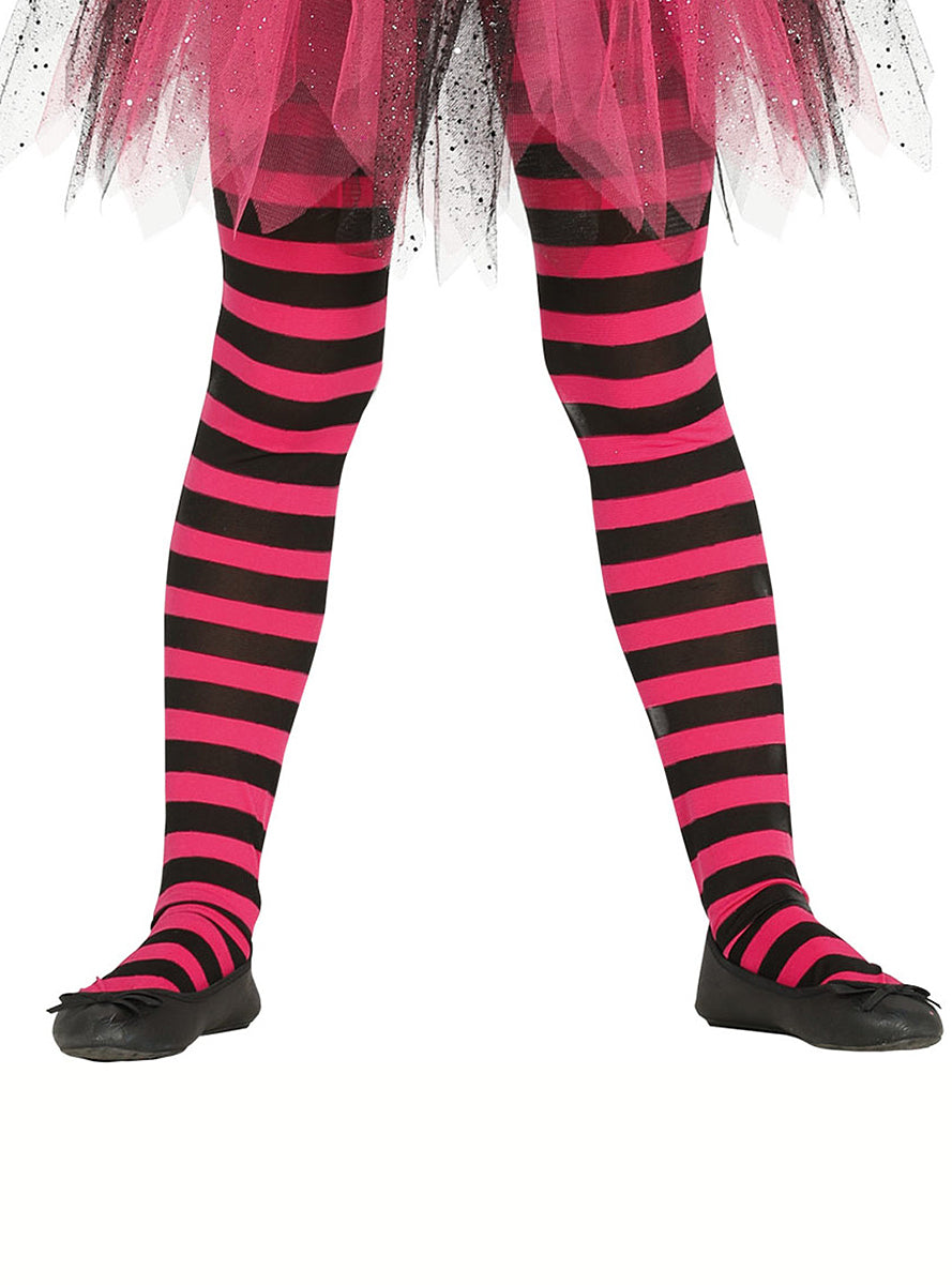 Collants sorcière rayures noires et roses fille