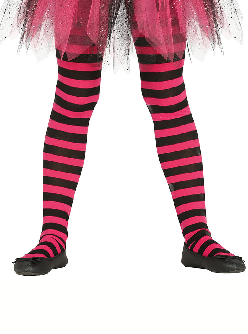 Collants sorcière rayures noires et roses fille