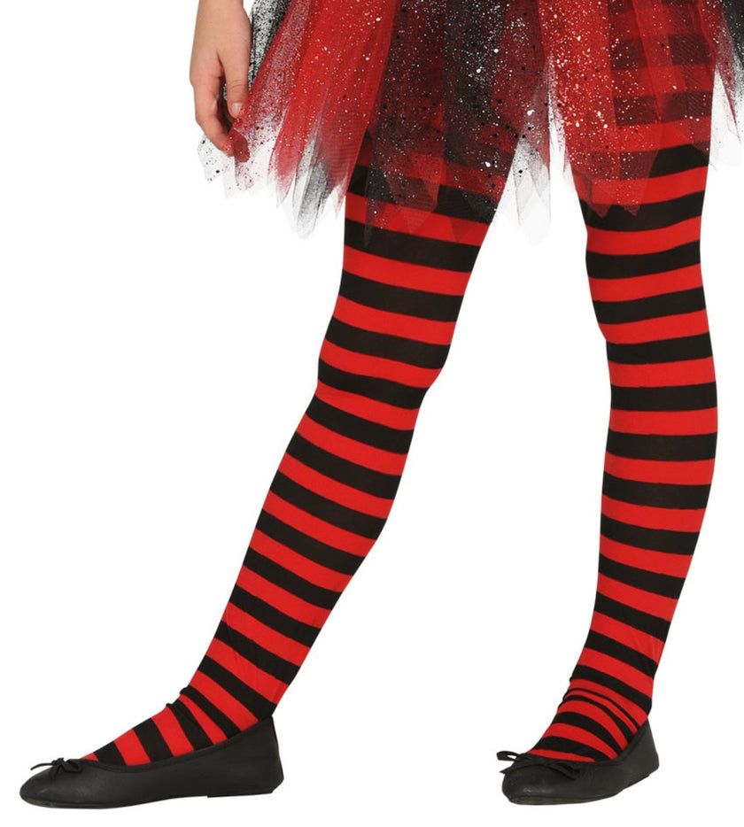 Collants sorcière rayures noires et rouges fille